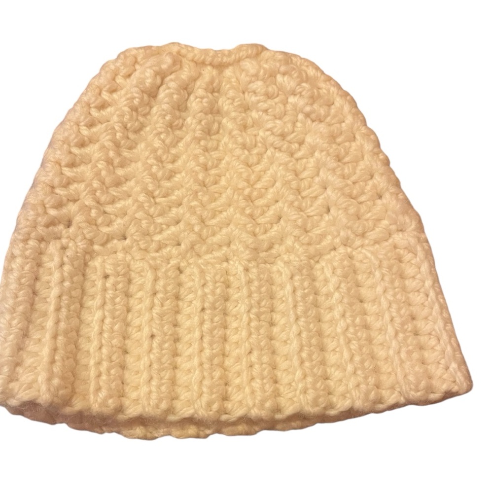 NWOT Hand Made Ivory Cream Crochet Ponytail Beanie